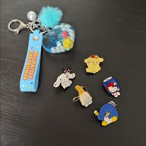 Heart Charm Keychain with Pom Pom & Pins